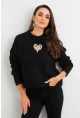 Kadın Siyah Kalp Pencereli Kazak TEM101