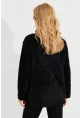 Kadın Siyah Kanguru Cep Peluş Sweatshirt Q978