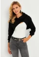 Kadın Siyah Kapüşonlu Crop Sweatshirt  TF03