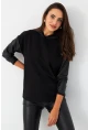Kadın Siyah Kapüşonlu Sıvama Detaylı Sweatshirt TF37