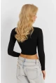 Kadın Siyah Kare Yaka Crop Bluz CG362