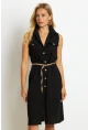 Kadın Siyah Kemerli Gömlek Midi Elbise SGT404