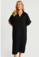 Kadın Siyah Keten Midi Elbise DMR85