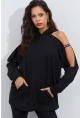 Kadın Siyah Kolları Açık Kapüşonlu Sweatshirt Yİ2356