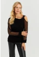 Kadın Siyah Kolları Dantel Bluz ST6022