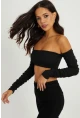 Kadın Siyah Kolu Büzgülü Crop Bluz B213