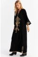Kadın Siyah Kordon Detaylı Nakışlı Maxi Elbise MALO4