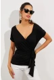 Kadın Siyah Kruvaze Bluz EY2496