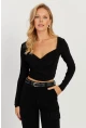 Kadın Siyah Kruvaze Crop Bluz LPP1252
