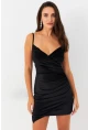 Kadın Siyah Kruvaze Kadife Mini Elbise MON140