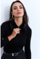 Kadın Siyah Kürk Yaka Bluz ELA115