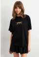 Kadın Siyah Leopar Baskılı T-Shirt RLO110