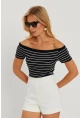 Kadın Siyah Madonna Yaka Çizgili Kaşkorse Bluz AYD311