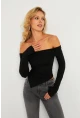Kadın Siyah Madonna Yaka Crop Yılbaşı Bluz B5038