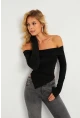 Kadın Siyah Madonna Yaka Crop Yılbaşı Bluz B5038