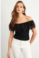 Kadın Siyah Madonna Yaka Dantel Bluz MTK13549