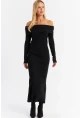 Kadın Siyah Madonna Yaka Kaşkorse Maxi Elbise HOL1
