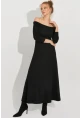 Kadın Siyah Madonna Yaka Midi Elbise BK272076