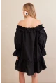 Kadın Siyah Madonna Yaka Midi Elbise PSG1012