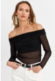 Kadın Siyah Madonna Yaka Tül Bluz MTK13241