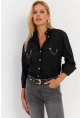 Kadın Siyah Metal Detaylı Gömlek ASF13