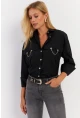 Kadın Siyah Metal Detaylı Gömlek ASF13