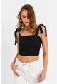 Kadın Siyah Omuz Bağlamalı Crop Bluz B5023-90