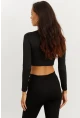 Kadın Siyah Omuz Pencereli Crop Bluz CG262