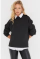 Kadın Siyah Omuz Taşlı Dalgıç Sweatshirt ST824