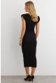 Kadın Siyah Omuzları Vatkalı Drape Maxi Elbise KED4252