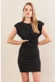 Kadın Siyah Omuzları Vatkalı Pencereli Mini Elbise İRE103