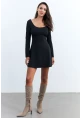 Kadın Siyah Ön Arka U Mini Elbise DMR400