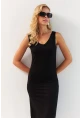 Kadın Siyah Ön Arka V Midi Elbise RX440