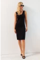 Kadın Siyah Ön Arka V Midi Elbise RX440