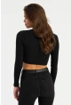 Kadın Siyah Önü Bağlamalı Kaşkorse Crop Bluz AYD381