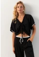 Kadın Siyah Önü Büzgülü Bluz XL2039