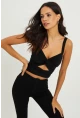 Kadın Siyah Önü Büzgülü Crop Bluz B189