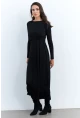 Kadın Siyah Önü Drapeli Maxi Elbise SHR5