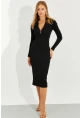 Kadın Siyah Önü Fermuarlı Kaşkorse Midi Elbise EY2547