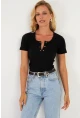 Kadın Siyah Patlı Kaşkorse Bluz XL2021