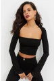 Kadın Siyah Pencereli Crop Bluz B1905