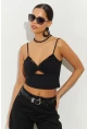Kadın Siyah Pencereli Crop Bluz B2441