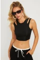 Kadın Siyah Pencereli Crop Bluz CG356