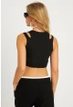 Kadın Siyah Pencereli Crop Bluz CG356