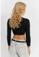 Kadın Siyah Pencereli Crop Bluz CG363