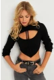 Kadın Siyah Pencereli Kapüşonlu Crop Bluz TF08
