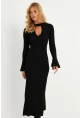Kadın Siyah Pencereli Kaşkorse Midi Elbise EY2907