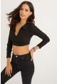 Kadın Siyah Polo Yaka Kaşkorse Crop Bluz Yİ2347