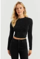 Kadın Siyah Simli Crop Bluz GÇ149
