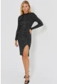Kadın Siyah Simli Triko Midi Elbise SF2526